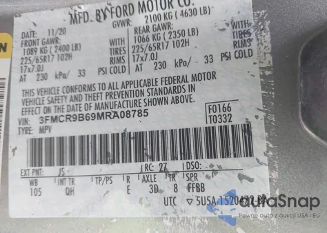 2021 Ford Bronco Sport Big Bend из США, поврежденный, VIN 3FMCR9B69MRA08785